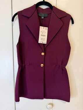 Zara Plum Sleeveless Blazer Vest with Gold Buttons